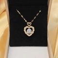 Double heart pendant necklace in gold titanium steel with sparkling crystals for women - Double Layer Heart Zirconia Style (C076 Gold Heart Zirconia)