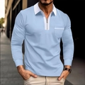 Men's light blue long sleeve polo shirt with white contrast collar and chest pocket - S / Light Blue and White