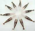 Set of 10 vintage white crystal hexagonal bullet pendants with bronze filigree caps - Antique Bronze Rose Quartz