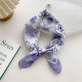 Square silk scarf with purple abstract portrait design and soft watercolor pattern - Line Lady