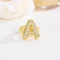 Golden chunky bubble letter A ring with zircon stones in 18k gold plated finish - Letter A / Gold