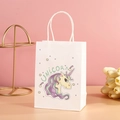 Witte eenhoorn papieren geschenkzak met paarse cartoon graphics en touwhandvatten - NF-Y142 Eenhoorn Hoofd / 15*8*21cm