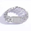 Bracciale cubano da uomo argento 20mm con fibbia quadrata e pietre in zirconia cubica - 8 pollici / Argento