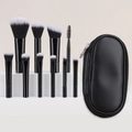 Portable 10-piece mini makeup brush set with black oval zipper storage pouch - 10 Pcs Black Handle + Bag