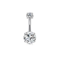 Piercing de nombril en acier argenté avec deux zircons blancs étincelants - Strass Rond Argent / Argent