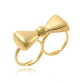 Auffälliger goldener Doppelring mit schicker Schleife und verstellbarem offenem Design - Gold