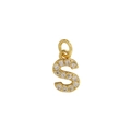 18k gold plated brass letter S pendant with sparkling zircon stones for DIY necklaces - S