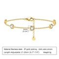 Gold stainless steel bracelet with four clear round AAA cubic zirconia and S.steel tag - BR-1206GW (Four Round Zirconia)