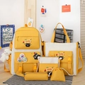 5-piece yellow nylon school backpack set with cute bear prints and matching bags - 558 Yellow