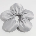 Detailed macro view of silver grey oversized satin floral hair tie scrunchie with 3D petals - Grey (Approx. 18cm)