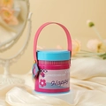 Caja de regalo de metal rosa y azul con asa de cuero para dulces y celebraciones - Bloque de Color Cilíndrico / Oro Rosa