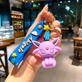 Cute purple Espeon pokemon keychain with blue silicone strap and star charm accessory - B353-4 Sun Eevee / Large
