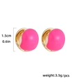 Macro detail of gold-toned hoop earring with bright pink enamel and size dimensions - Rose Red Round