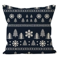 Funda de cojín navideña azul oscuro con copos de nieve y patrones de abetos - 45*45cm (Cojín no incluido) / Estilo 3