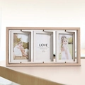Nordic light wood triple rotating photo frame for three 4x6 inch pictures on a desk - Triple Natural Wood