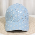 Detail of light blue denim baseball cap with silver sequins and distressed torn edge - No.25/Light Blue Denim/Sequin Distressed
