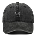 Vintage washed dark grey cotton baseball cap with cute dog embroidery for men and women - One Size / Black