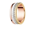 Three-layer ring featuring rose gold, white ceramic and diamond-set yellow gold bands - Style 16