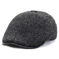 Dark grey tweed beret with black leather brim and classic vintage button top - One Size / Gray
