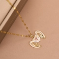 Collier élégant en acier titane doré avec zircon rose en cœur et pendentif aile d'ange - Or 18K / Rose - Pendentif + Chaîne