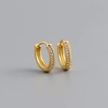 Klassische vergoldete S925 Sterlingsilber Creolen mit doppelreihigem Zirkonia-Besatz - Klein / Gold