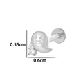 Titanium ghost stud earring with silver finish and sparkling cubic zirconia stone - Ghost Shape (T2512-6#) / Silver