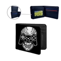 Cartera de cuero PU negro con estampado de calavera gamer y ranuras para tarjetas - Calavera de Gamepad Negra