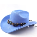 Detail of sky blue suede cowboy hat featuring vintage beaded band with turquoise stone - M (56-58cm) / Deep Sky Blue
