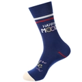 Chaussettes bleu marine à rayures rouges avec texte HAPPY MOOD et icône smiley - Bleu Foncé Happy Mood