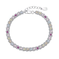 S925 sterling silver bracelet featuring colorful zircon stones and wheat leaf links - 925 Silver / Leaf Wheat Style (DY150246)