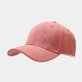 Detail of coral pink faux suede baseball cap showing premium texture and stitching - Dusty Pink