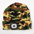 Camo knitted beanie with integrated LED headlight and side Bluetooth control panel - 6-LED Bluetooth Style / Yellow Green Camouflage