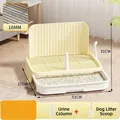 Dog potty tray in cream white with high splash guard and pull-out drawer, 51x37x31cm - Dog Toilet / Cream Coffee (Includes Induction Pillar + Scoop)