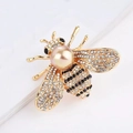 Golden bee brooch with sparkling crystals and large champagne pearl accent - Champagne Bee Pearl