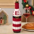 Christmas knitted wine bottle cover with red white stripes and letter E decoration - Letter E