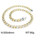 Collier chaîne Figaro bicolore or et argent, bijoux en acier inoxydable 500x9mm 66g - Collier Cubain Bicolore 1:1 (KN225226-Z)