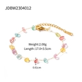 Detailed view of colorful natural stone beads on a gold chain with length measurements - Bracelet (JDBW2304012)