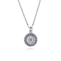 S925 sterling silver Evil Eye necklace with purple and clear crystals on white background - 925 Silver / Platinum Necklace
