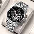 Silver stainless steel mechanical watch with black dial and luminous skeleton design - Luminous Skeleton Series / Silver Black Dial