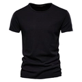 Slim fit black slub cotton t-shirt for men with a classic crew neck design - Black