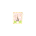Pink stamp enamel pin with Eiffel Tower design and golden serrated edges - Eiffel Tower Stamp (XZ4108)