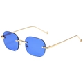 Occhiali da sole senza montura ultraleggeri con stanghette dorate e lenti quadrate blu - Montatura Oro Lenti Blu Scuro