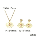 Golden stainless steel lotus jewelry set with necklace, earrings and pear-shaped zircon - Gold 2-Piece Set