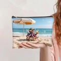 Detailansicht einer großen Leinwand-Kosmetiktasche mit kreativem 3D-Oktopus-Druck und Reißverschluss - Oktopus Strandurlaub Stil (jiaying0071)