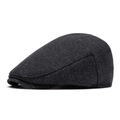 Classic men's herringbone tweed newsboy cap in dark grey wool blend vintage style - L (58-60cm) / Dark Gray