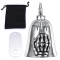 Guardian Bell with skull hand design including black velvet pouch and steel tag - Steel Color (Pendant With Pouch And Tag)