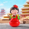 Traditional Tang Dynasty lady tumbler figurine in red, yellow, and green classic attire - Large-Holding Fan