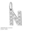 Micro-paved silver alphabet letter N pendant in stainless steel with cubic zirconia - N-Silver