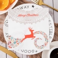 Christmas dinner napkin with red elk and Merry Christmas print on white base - Red Jumping Reindeer (JR-16)