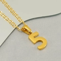 Close-up of golden stainless steel number 5 pendant with polished metal chain link - Number 5 (Pendant Only (Without Chain))